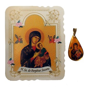 CM14011 - Cartão N. Sra. do Pérpetuo Socorro c/ Medalha - 7,5x6cm