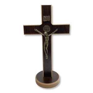 CU760110 - Crucifixo de Mesa São Bento Madeira - 27x15cm