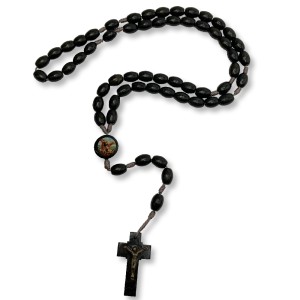 TE330082 - Terço São Miguel Arcanjo Madeira - 45cm