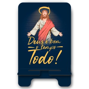 DR11152 - Porta Celular Deus é Bom o Tempo Todo MDF - 17x9,5cm