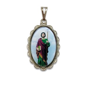 MD128468 - Medalha São Judas Tadeu Rendada Níquel - 4,1x2,6cm