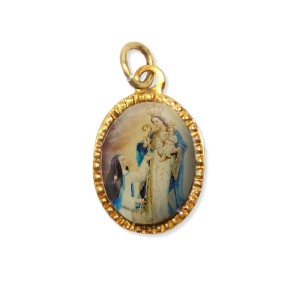 MD103121P10 - Medalha de Alumínio Oval Dourada c/ 10un. N. Sra. do Bom Sucesso - 2x1,3cm