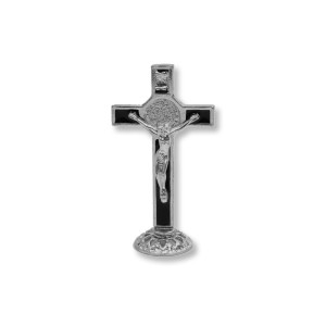 CU830022 - Crucifixo de Mesa São Bento Preto Metal Níquel - 7,5x4,2cm