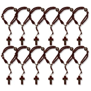 PU1541150P12 - Pulseira Terço Santa Terezinha das Rosas Madeira c/ 12un. - 22x1,8cm