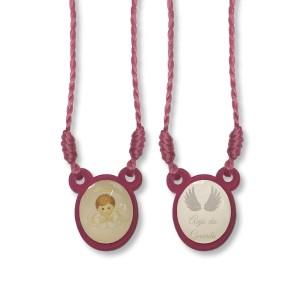 ES720180 - Escapulário Anjo da Guarda Infantil Acrílico Rosa - 60x1,4cm