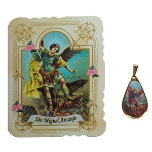 CM41804 - Cartão São Miguel Arcanjo c/ Medalha -7,5x6cm