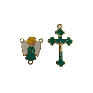 KT720204 - Kit Cruz e Entremeio Anjinho Verde Dourado