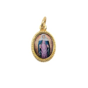 MD102037P20 - Medalha de Alumínio Oval Dourada c/ 20un. N. Sra. Das Lágrimas - 1,5x1cm