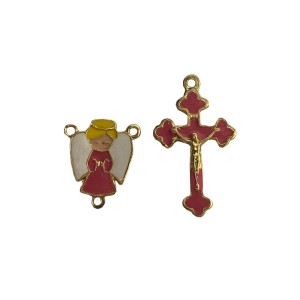 KT720201 - Kit Cruz e Entremeio Anjinho Rosa Dourado
