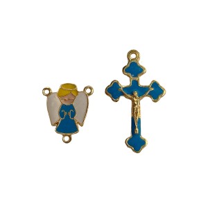 KT720203 - Kit Cruz e Entremeio Anjinho Azul Dourado