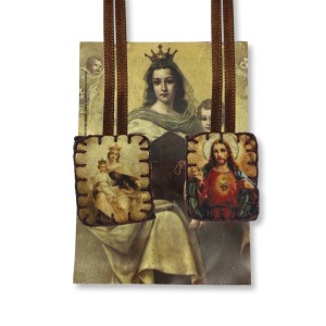 ES149019 - Escapulário N. Sra. Do Carmo e Sagrado Coração de Jesus Tecido Infantil - 62x2,5cm
