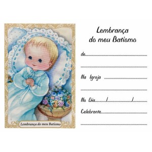 CT1436P100 - Cartão Lembrança do Meu Batismo Menino c/ 100un – 9,5x6cm