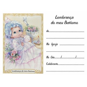 CT1437P12 - Cartão Lembrança do Meu Batismo Menina c/ 12un – 9,5x6cm