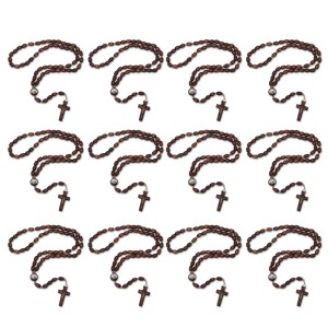 TE942428P12 - Terço São Padre Pio de Pietrelcina Madeira c/ 12un. - 45cm