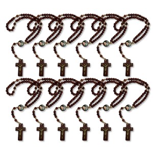 TE941022P12 - Terço Santa Terezinha das Rosas Madeira c/ 12un. - 24cm