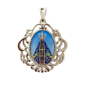 MD129007 - Medalha N. Sra. Aparecida Camafeu Níquel - 4,5x4cm