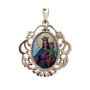 MD129101 - Medalha N. Sra. Auxiliadora Camafeu Níquel - 4,5x4cm