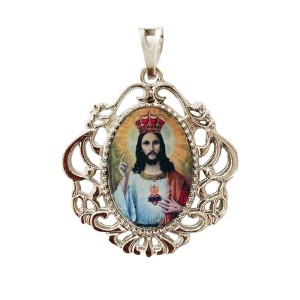 MD129402 - Medalha Cristo Rei Camafeu Níquel - 4,5x4cm