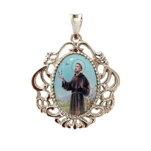 MD129490 - Medalha São Francisco de Assis Camafeu Níquel - 4,5x4cm