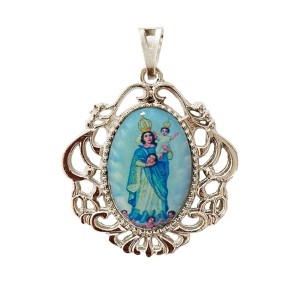 MD129011 - Medalha N. Sra. da Cabeça Camafeu Níquel - 4,5x4cm