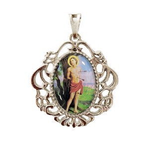MD129448 - Medalha São Sebastião Camafeu Níquel - 4,5x4cm