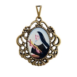 MD129218 - Medalha Santa Rita de Cássia Camafeu Ouro Velho - 4,5x4cm