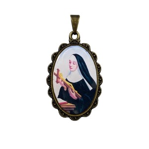 MD128250 - Medalha Santa Rita de Cássia Rendada Ouro Velho - 4,2x2,5cm