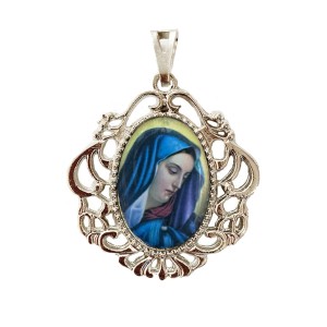 MD129020 - Medalha N. Sra. das Dores Camafeu Níquel - 4,5x4cm