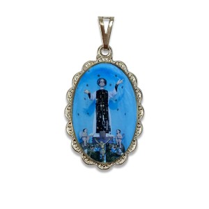 MD128488 - Medalha São Cono Rendada Níquel - 4,3x2,7cm