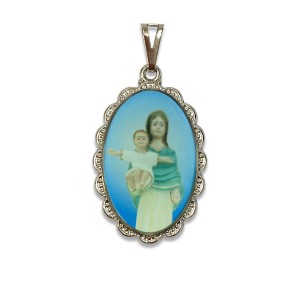 MD128105 - Medalha N. Sra do Sorriso Rendada Níquel - 4,3x2,7cm