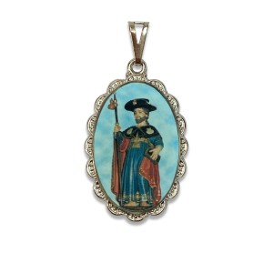 MD128495 - Medalha São Tiago de Compostela Rendada Níquel - 4,3X2,7cm