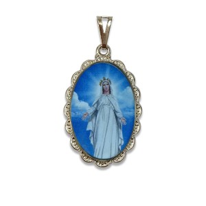 MD128039 - Medalha N. Sra. Do Líbano Rendada Níquel - 4,2x2,5cm