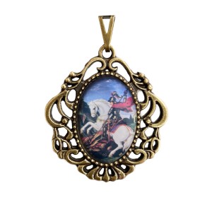 MD129610 - Medalha São Jorge Camafeu Ouro Velho - 5x4,2cm