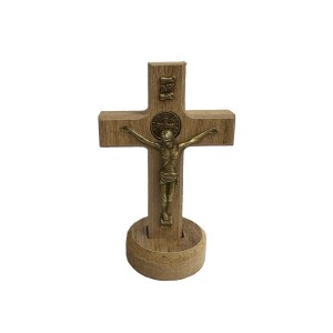 CU760099 - Crucifixo de Mesa São Bento Madeira - 12x7,5cm