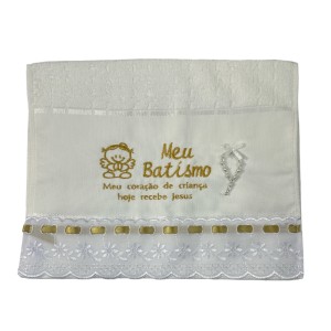 TO1425 - Toalha Batismo Dourada c/ Dezena - 45x31cm