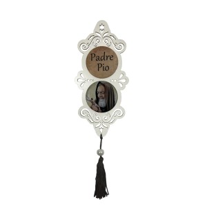 AO4102107 - Adorno São Padre Pio de Pietrelcina MDF Branco Resinado - 32x10,2cm