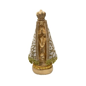 IM100420 - Imagem N. Sra. Aparecida Perolada c/ Veludo Branco e Strass - 16,5x10cm