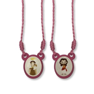 ES720108 - Escapulário N. Sra. do Carmo e Sagrado Coração de Jesus Infantil Acrílico Rosa - 60x1,4cm