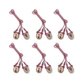 ES720108P6 - Escapulário N. Sra. do Carmo e Sagrado Coração de Jesus Infantil Acrílico Rosa c/ 6un. - 60x1,4cm