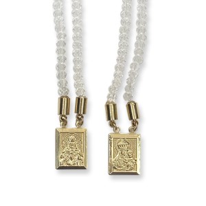 ES350300 - Escapulário N. Sra. do Carmo e Sagagrado Coração de Jesus Cristal Transparente - 70x1,4cm