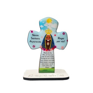PE725000 - Cruz Pedestal N. Sra. Aparecida Infantil MDF - 14x10,7cm