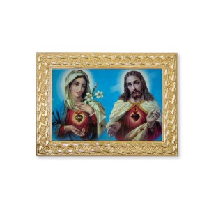 QD91221 - Quadro Sagrado Coração de Jesus e Maria - 13x18cm