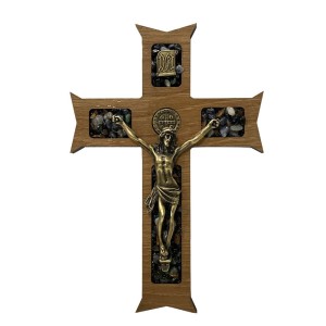 CW760260 - Crucifixo de Parede São Bento Madeira - 27X18cm