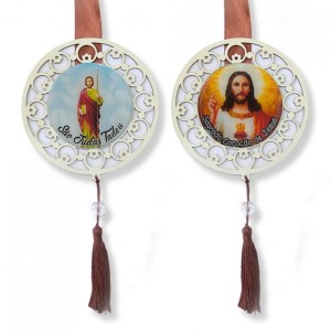 EP38049 - Escapulário de Porta Sagrado Coração de Jesus e São Judas Tadeu  - 136x13cm