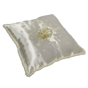 PL07010 - Almofada Daminha Porta Aliança Creme c/ Pérola - 18x18cm