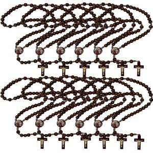 TE940095P12 - Terço N. Sra. Desatadora dos Nós Madeira c/ 12un. - 37cm