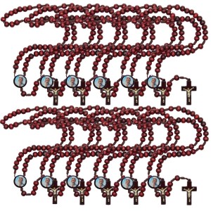 TE940341P12 - Terço Madre Teresa de Calcutá Madeira c/ 12un. - 37cm