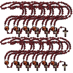 TE940445P12 - Terço São Camilo Lellis Madeira c/ 12un. - 37cm