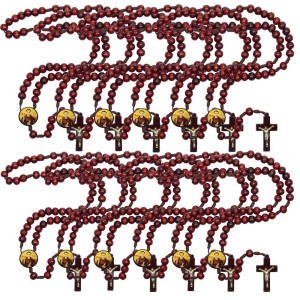 TE940458P12 - Terço São Frei Galvão Madeira c/ 12un. - 37cm