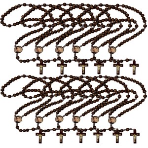 TE940490P12 - Terço São João Bosco (Dom Bosco) Madeira c/ 12un. - 37cm